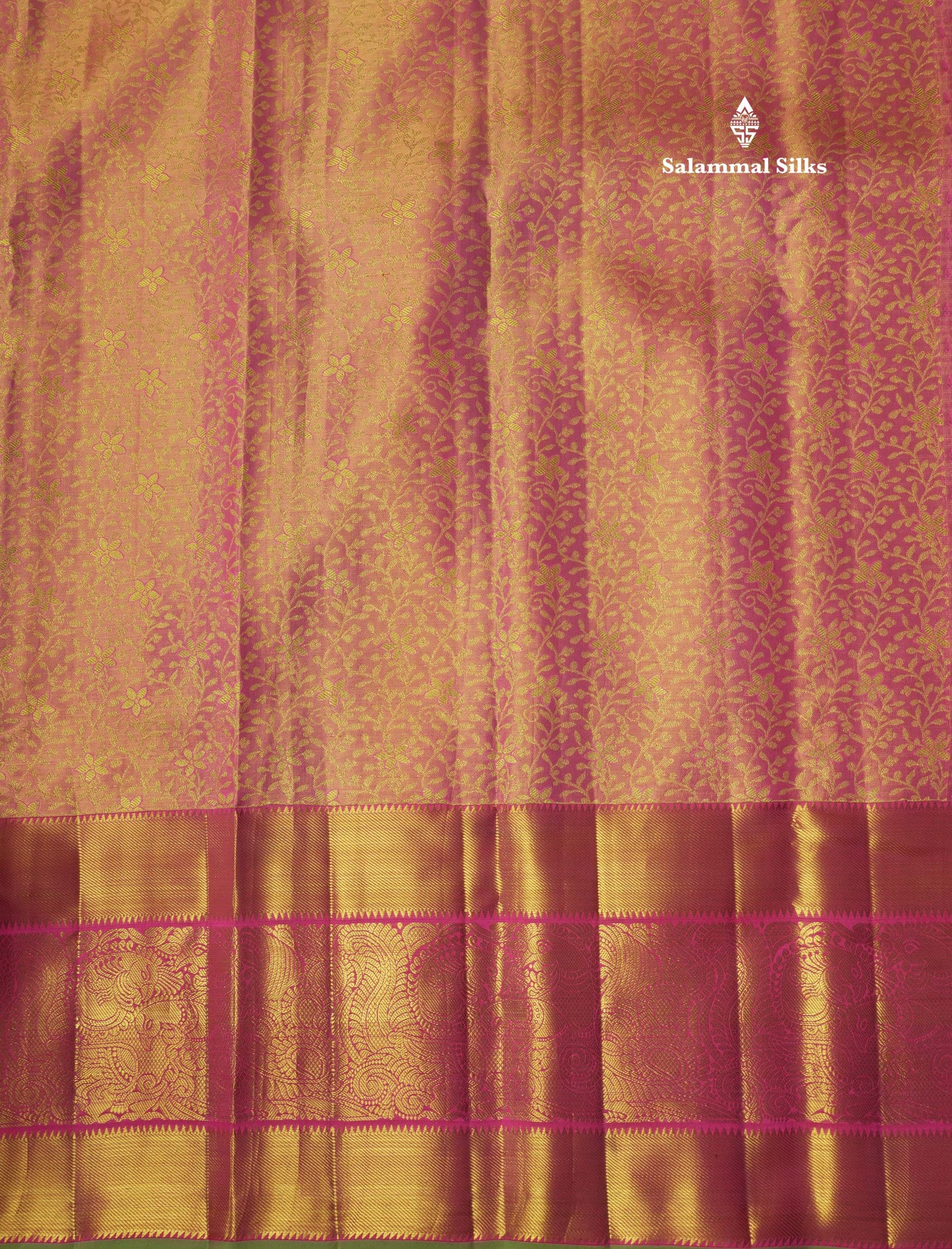 Light Pink Tissue Bridal Pure Kanjivaram Silk Saree With Traditional Border