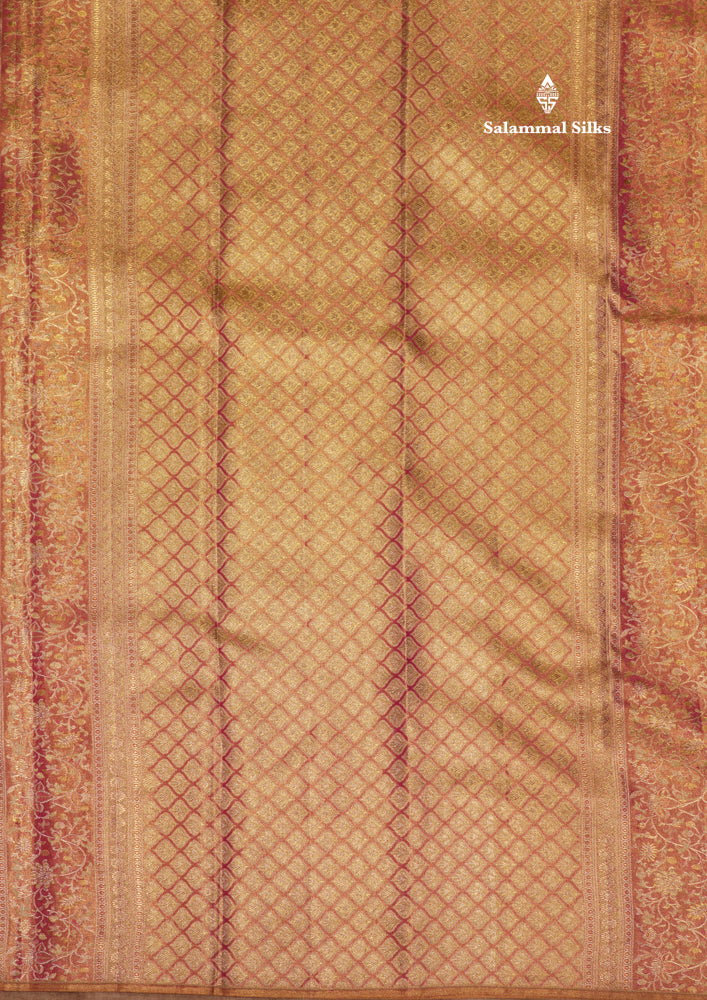Gold Colour Pure Kanjivaram Tissue Silk Saree with Pink Turning Border