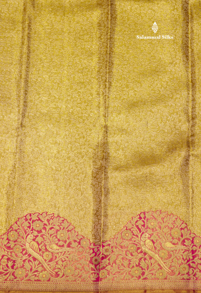 Gold Colour Pure Kanjivaram Tissue Silk Saree with Pink Turning Border
