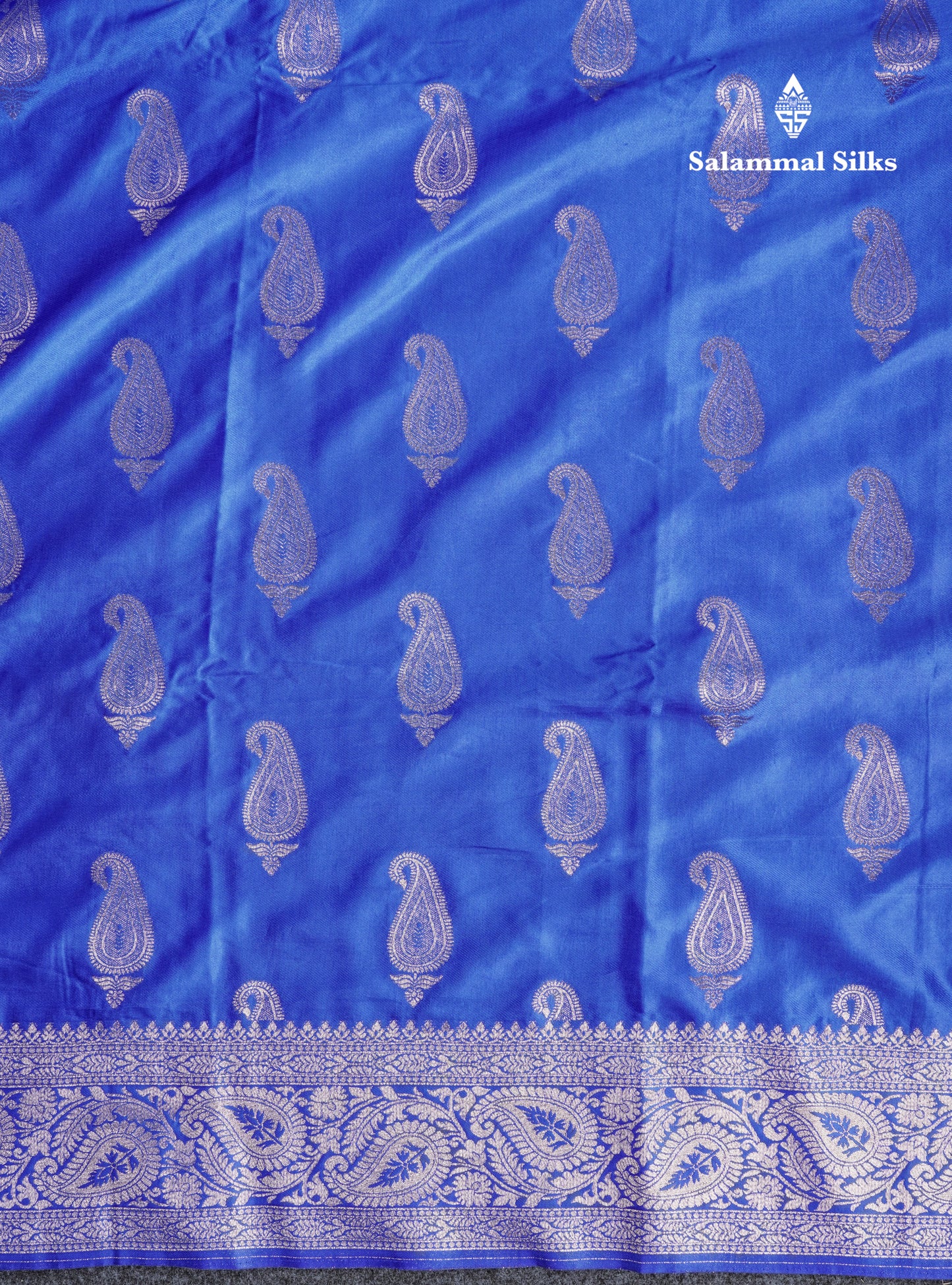 Beautiful Royal Blue Russian Silk Saree With Fancy Self Border
