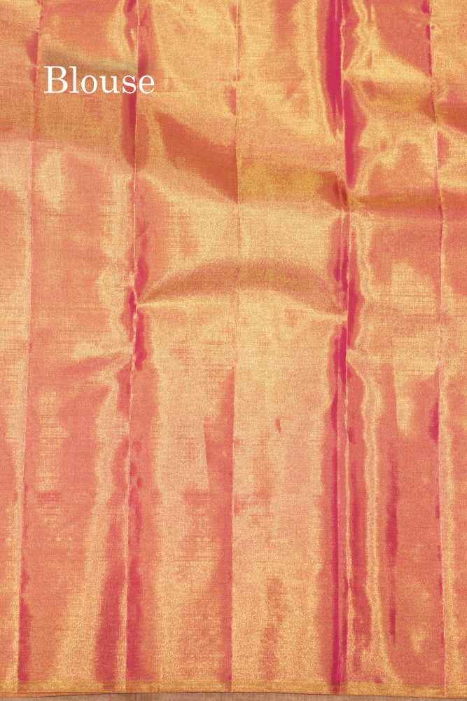 Gold Colour Pure Kanjivaram Tissue Silk Saree with Pink Turning Border