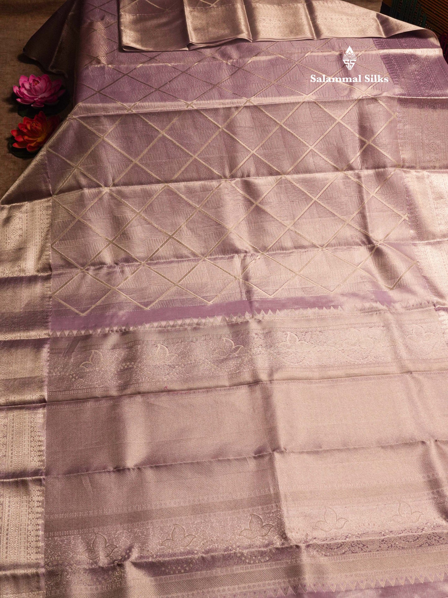 Lavender Tissue Bridal Pure Kanjivaram Silk Saree With Self  Border