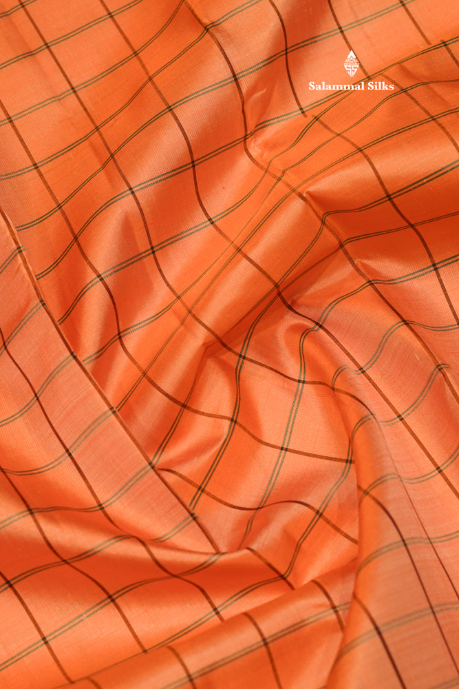 Peach Colour Checks Pure Kanjivaram Silk Saree With Traditional Double Border