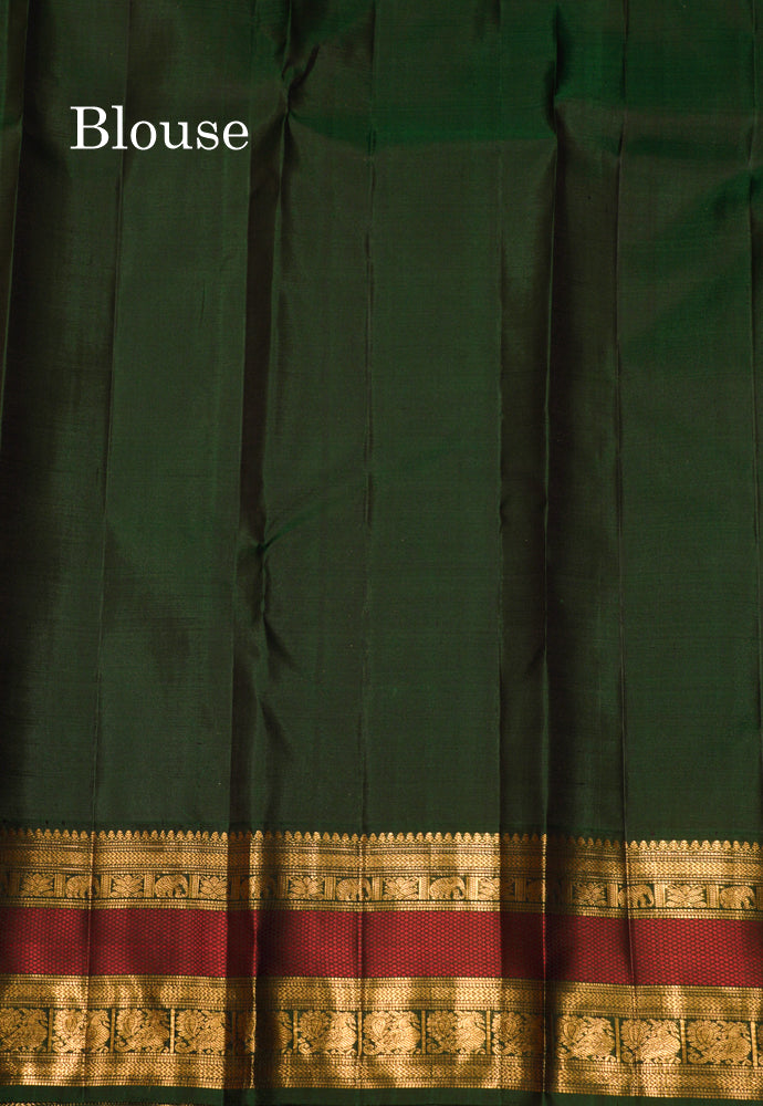 Peach Colour Checks Pure Kanjivaram Silk Saree With Traditional Double Border