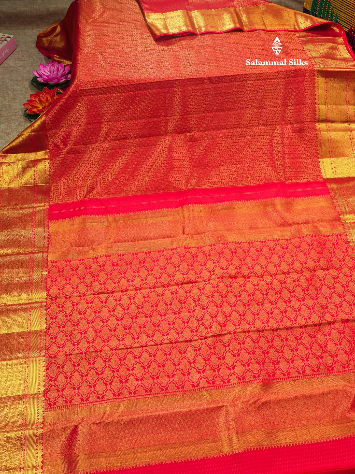 Chilly Red Bridal Pure Kanjivaram Silk Saree With Self Border