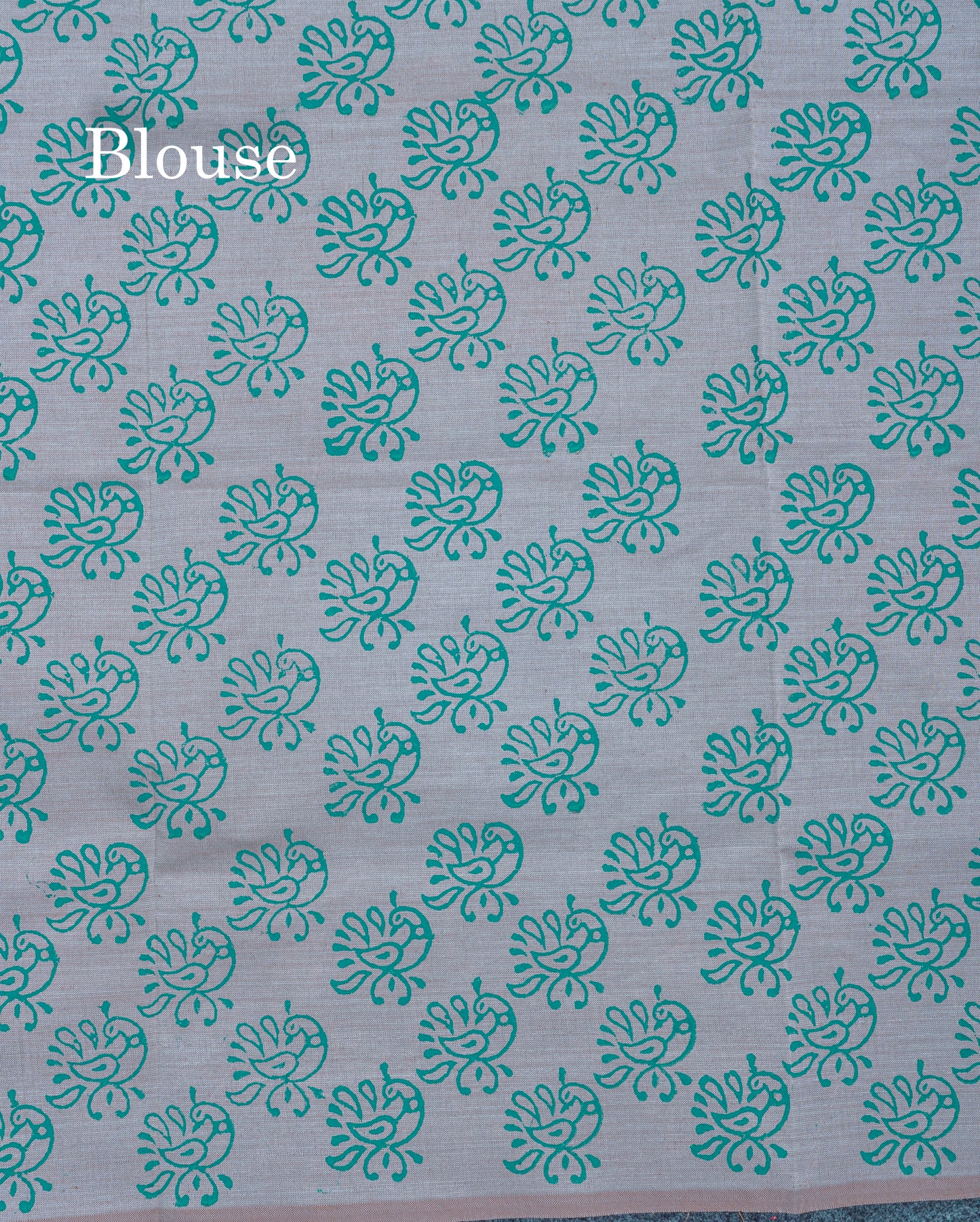Beautiful Peacock Green South Cotton Printed Saree With Contrast Grey White Blouse