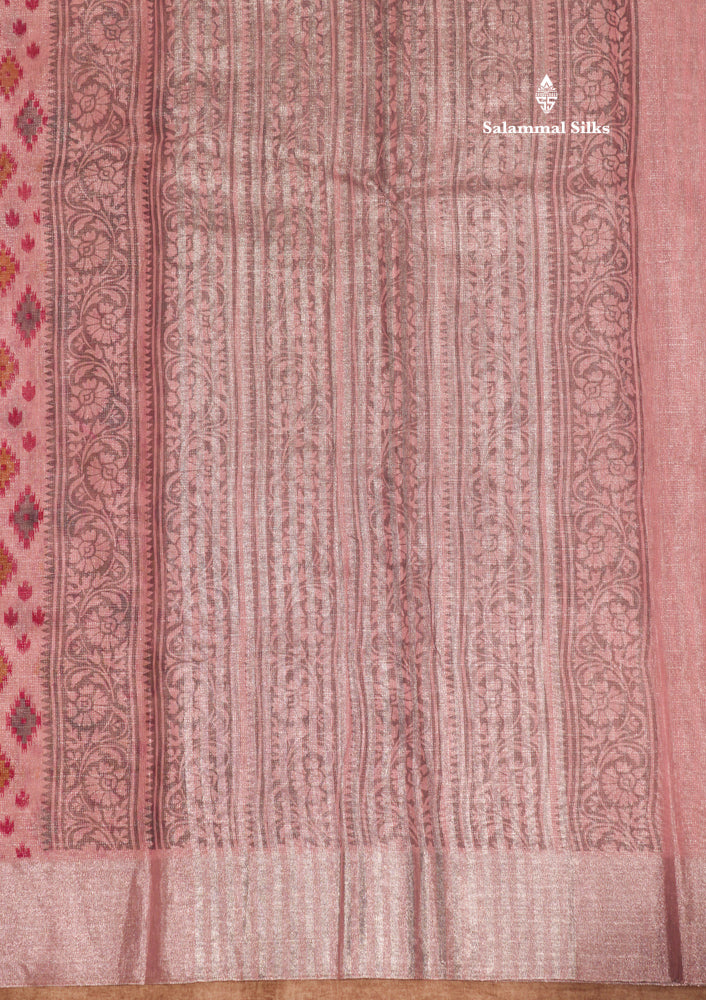 Baby Pink Colour Tissue Kota Cotton Printed Saree With Tissue Border