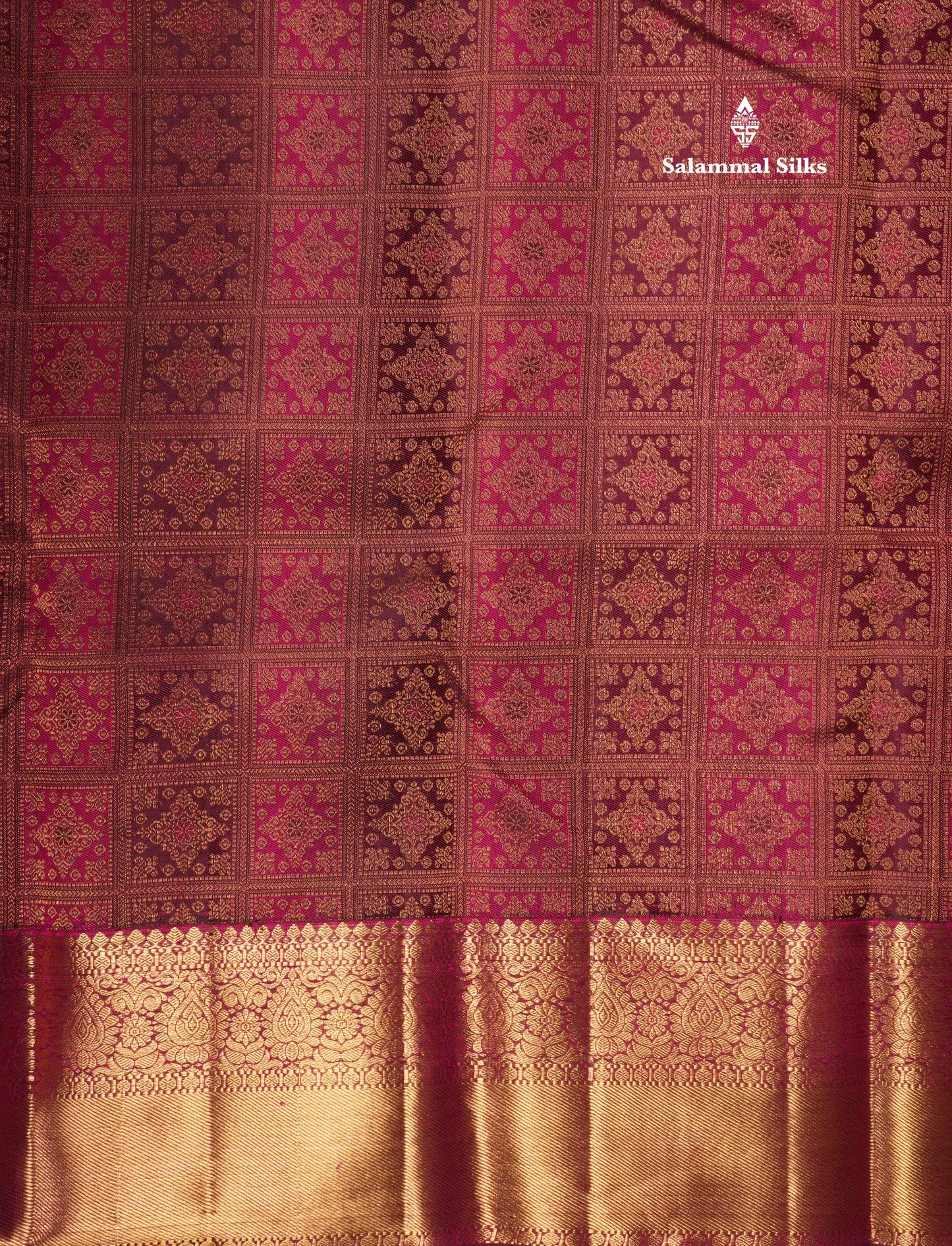 Magenta & Magenta Pink Checks Bridal Pure Kanjivaram Silk Saree With Self Border