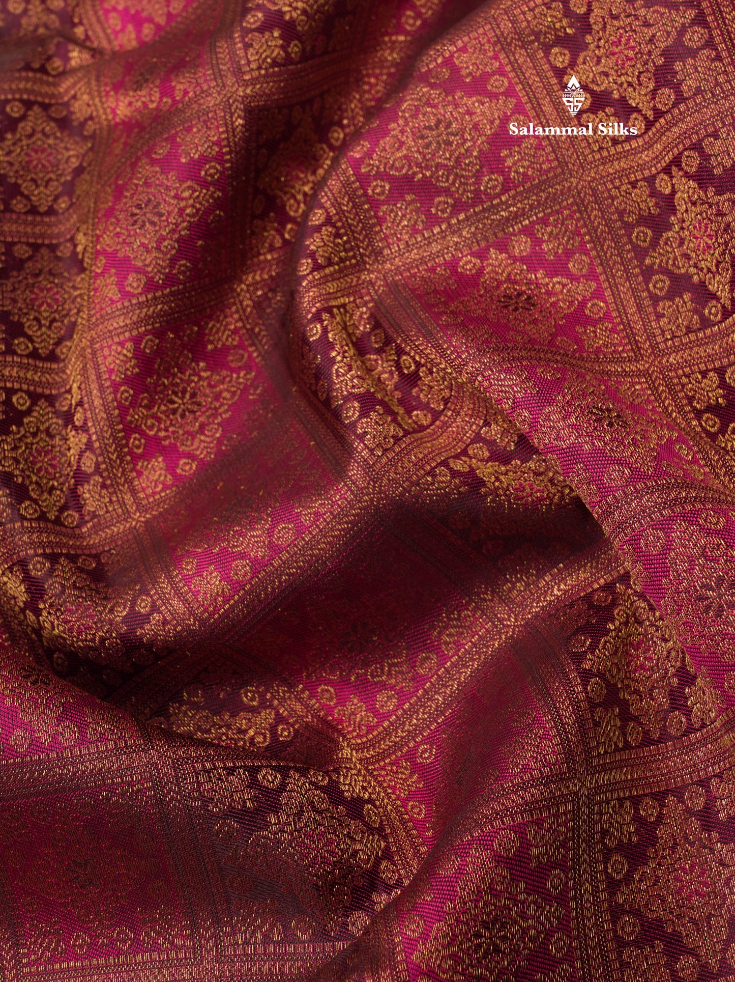 Magenta & Magenta Pink Checks Bridal Pure Kanjivaram Silk Saree With Self Border