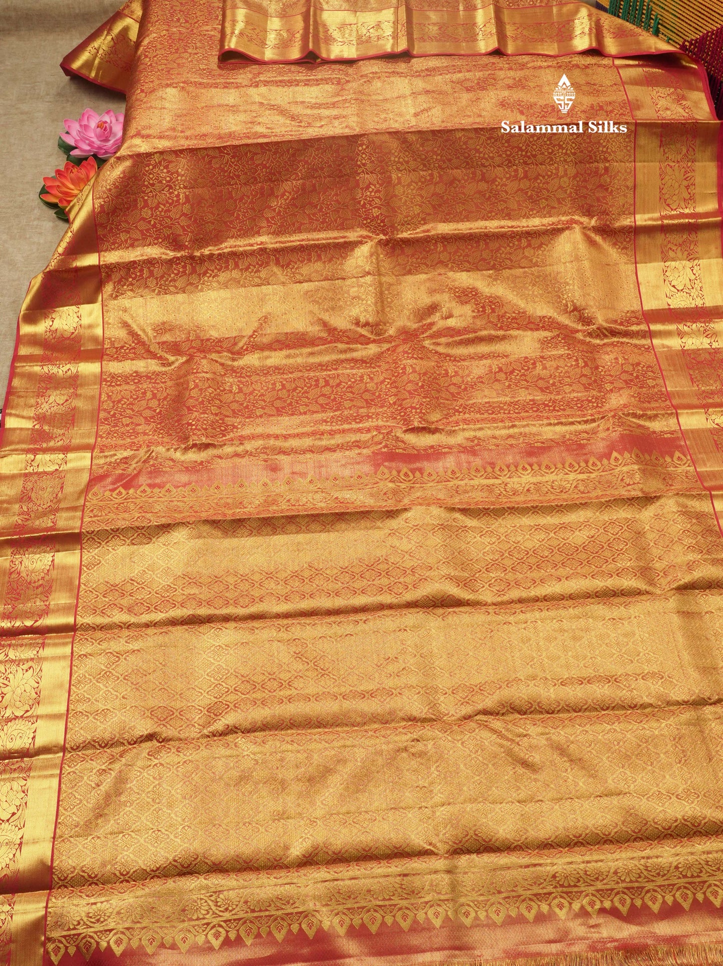 Maroon Tissue Bridal Pure Kanjivaram Silk Saree With Self Border