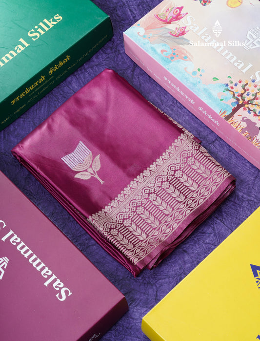 Beautiful Magenta Russian Silk Saree With Fancy Self Border