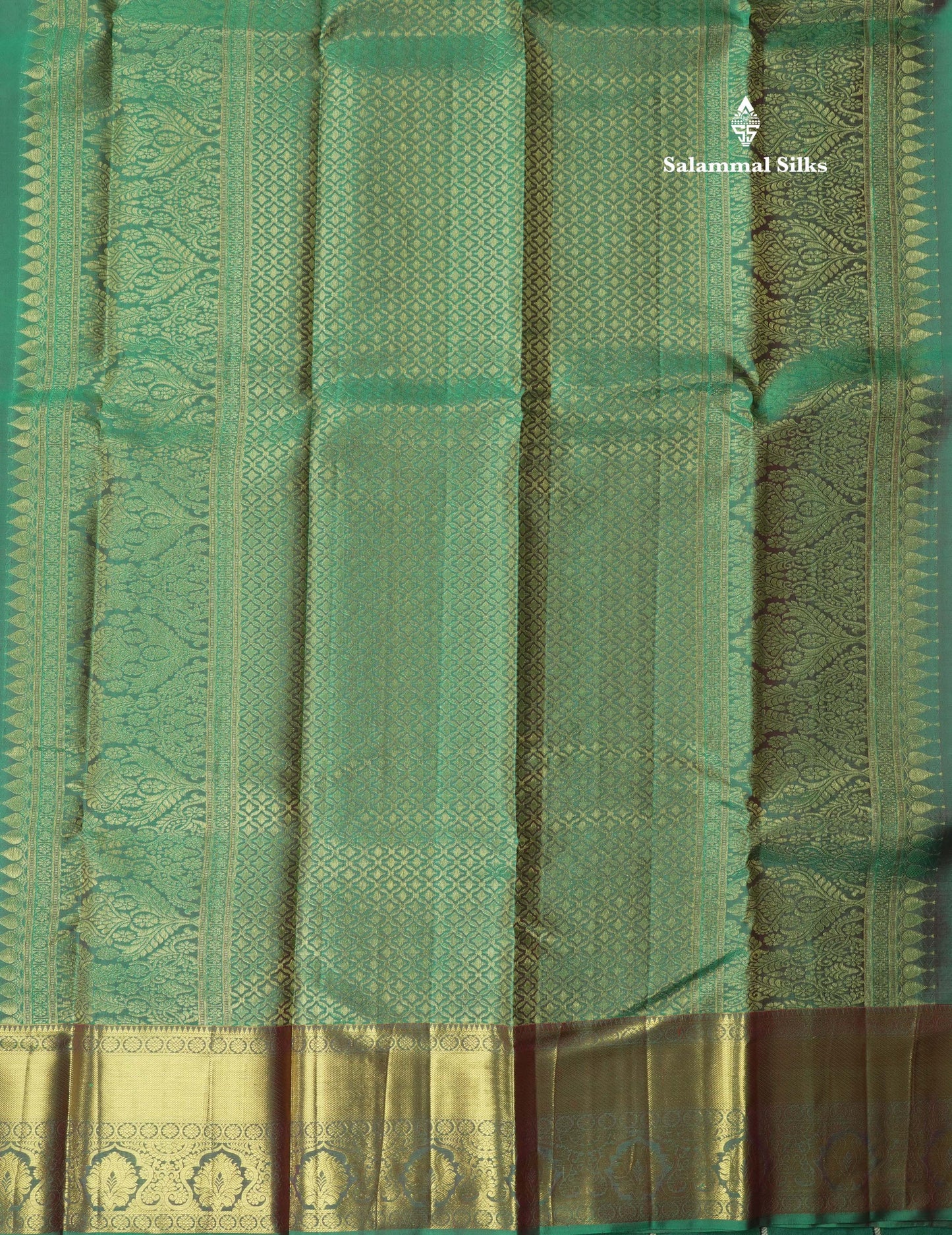 Dual Tone Sea Green Bridal Pure Kanjivaram Silk Saree With Self Border