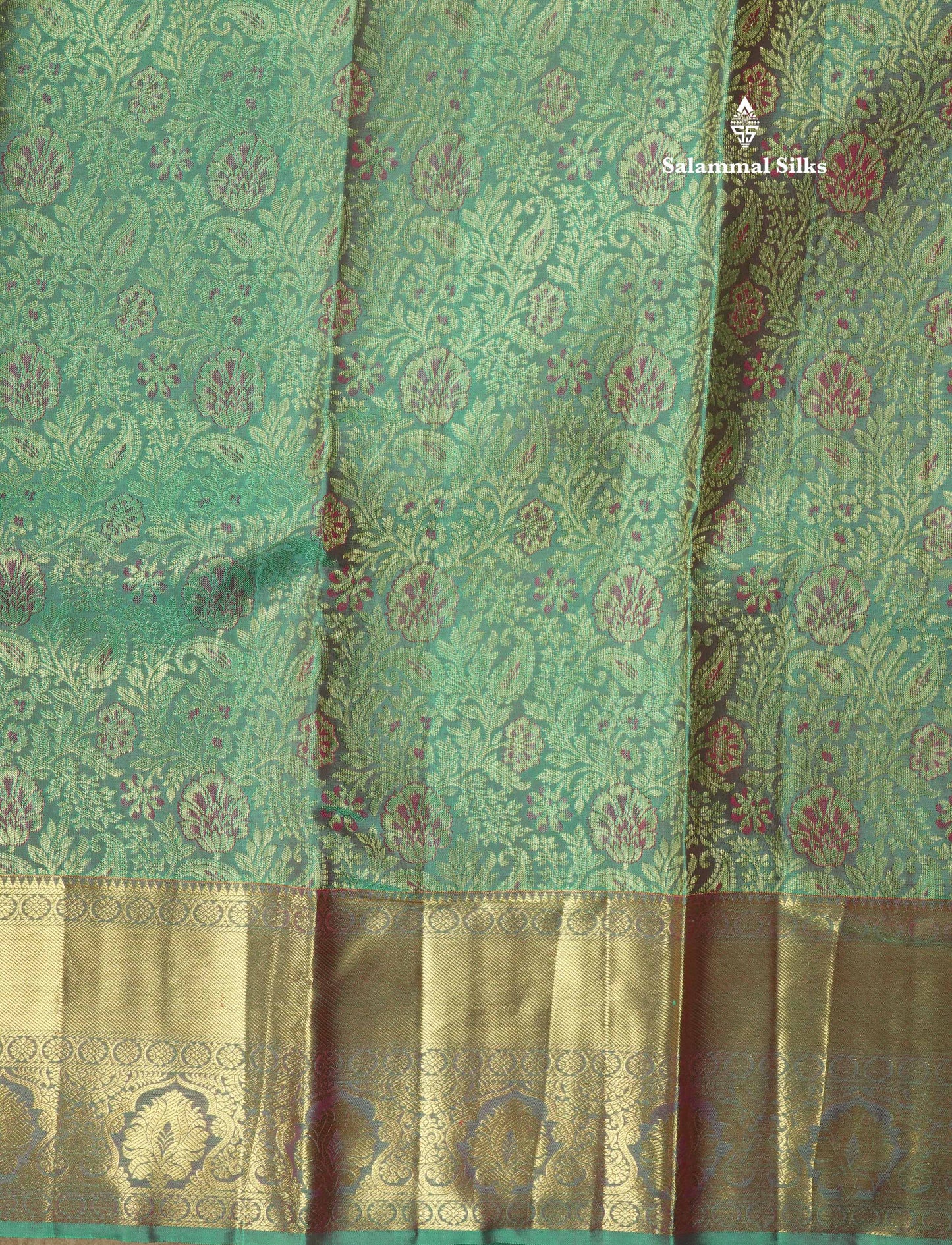 Dual Tone Sea Green Bridal Pure Kanjivaram Silk Saree With Self Border