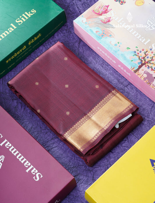 Maroon Beautiful Small Buttas Pure Kanjivaram Silk Saree Pure Zari with Self Border