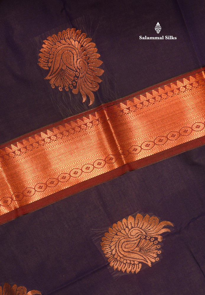Navy Blue Colour Semi Silk Saree With Maroon Border