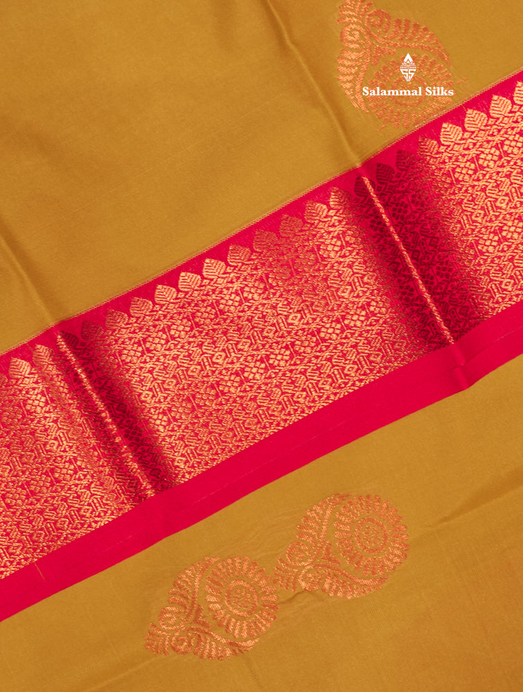 Mustard Yellow Colour Semi Silk Saree With Light Orange Border