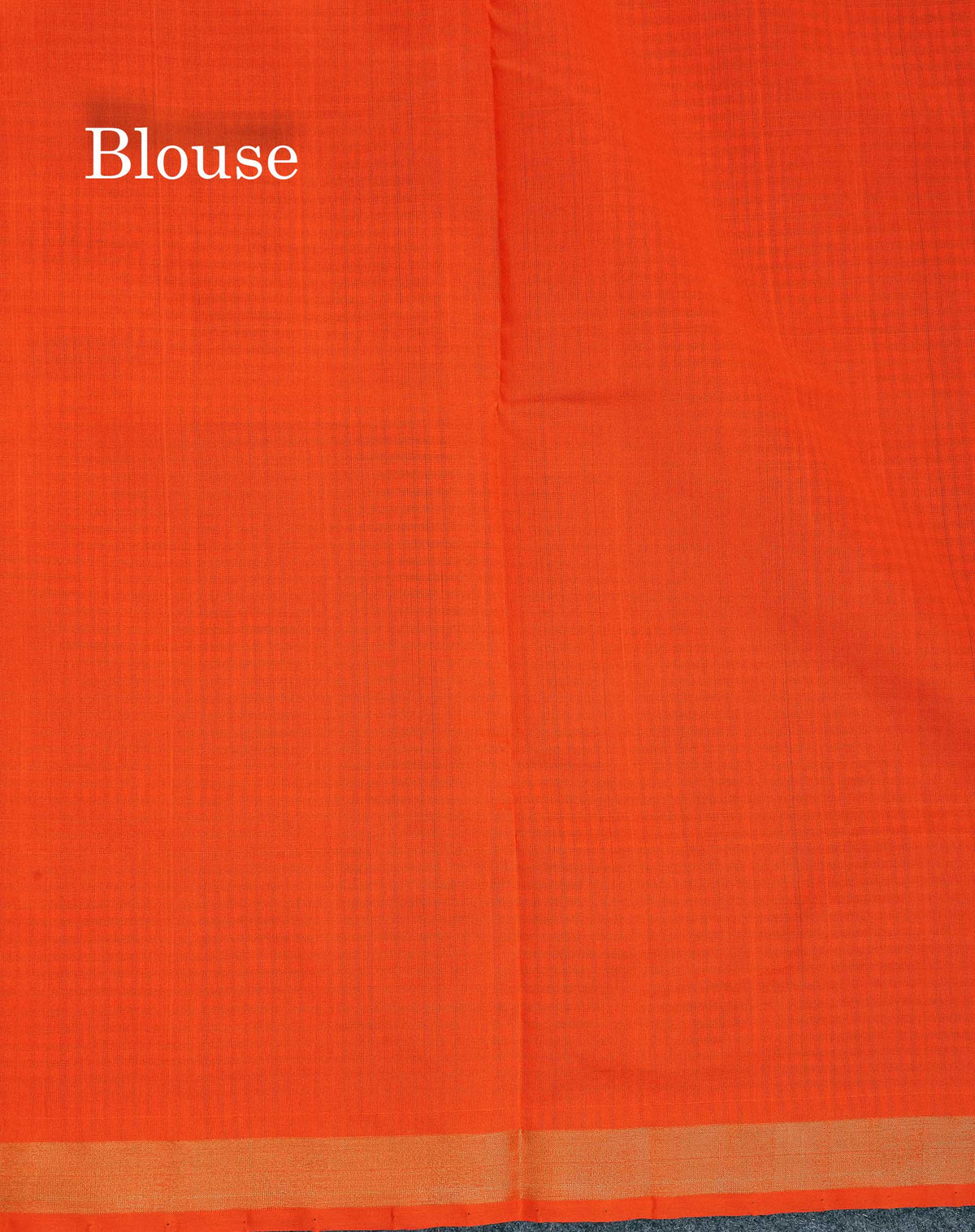 Semi Silk Cotton Saree - Navy Blue & Orange Colour Body With Tiny Checks & Small Ribbon Border