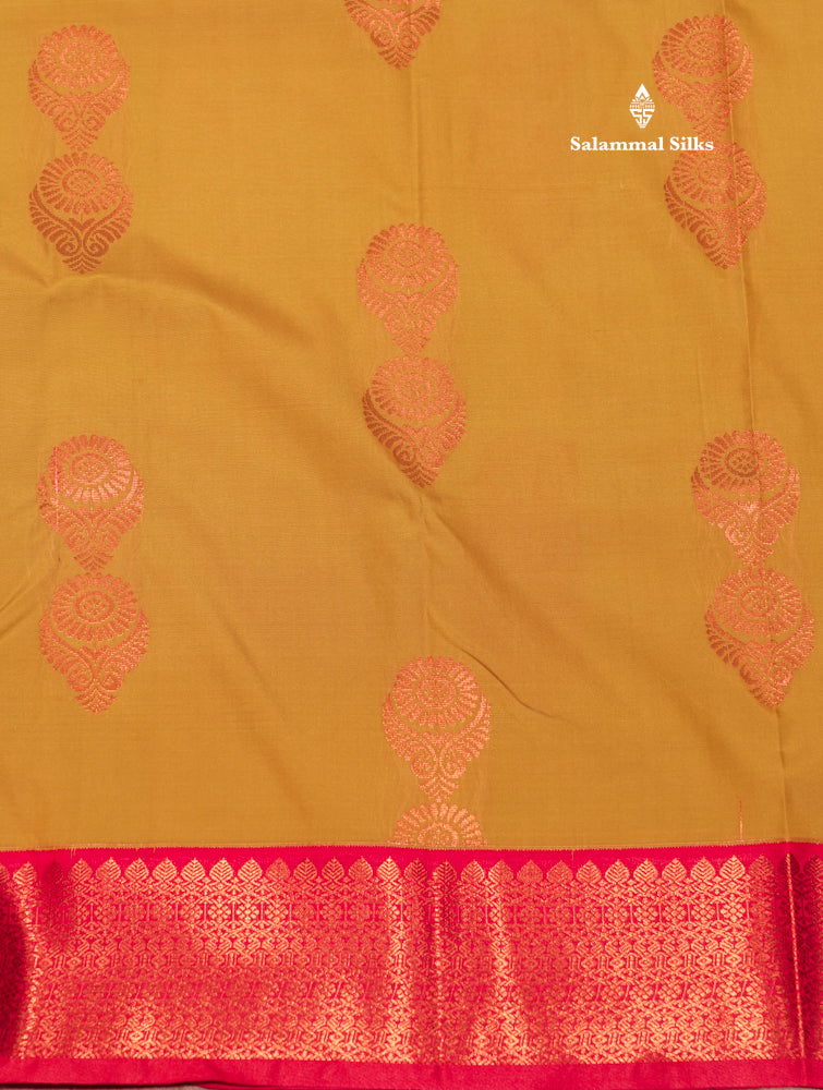 Mustard Yellow Colour Semi Silk Saree With Light Orange Border