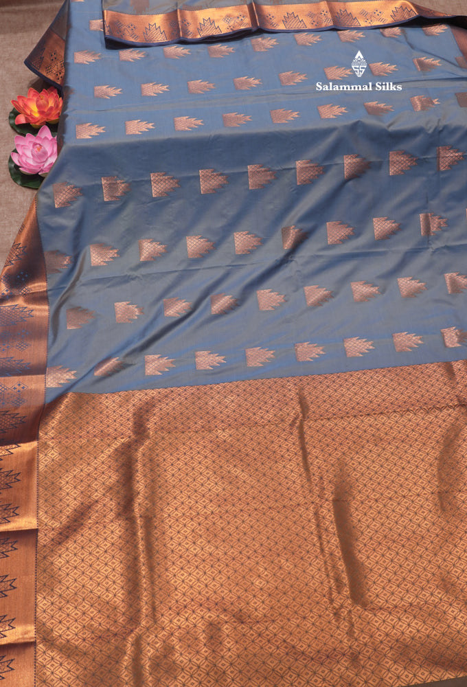 Olive Green Colour Semi Silk Saree With Copper Zari Border