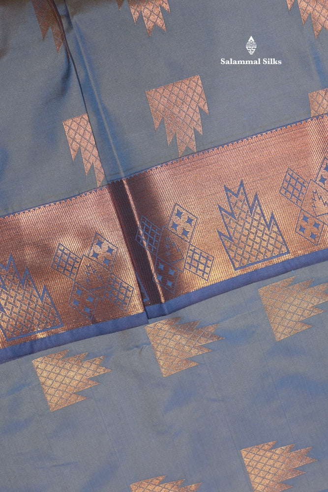Olive Green Colour Semi Silk Saree With Copper Zari Border
