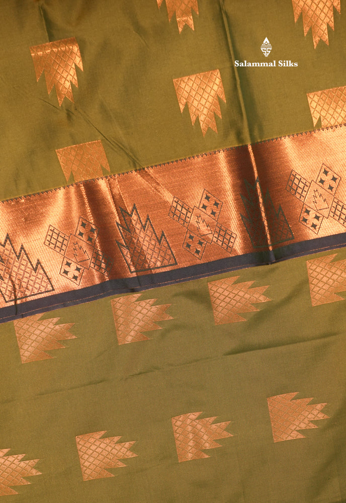 Olive Green Colour Semi Silk Saree With Copper Zari Border