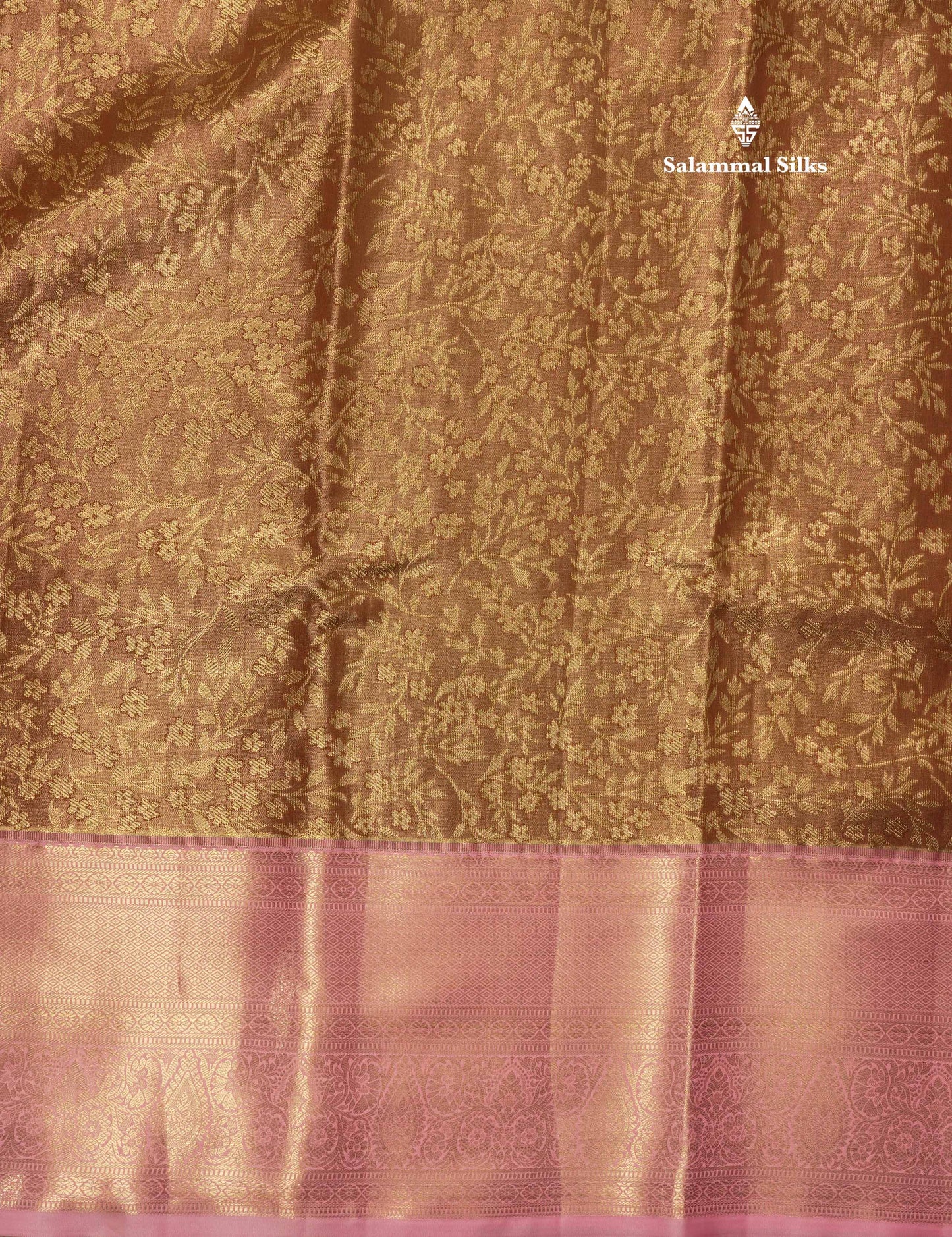 Brown Tissue Bridal Semi Silk Saree With Contrast Baby Pink Border
