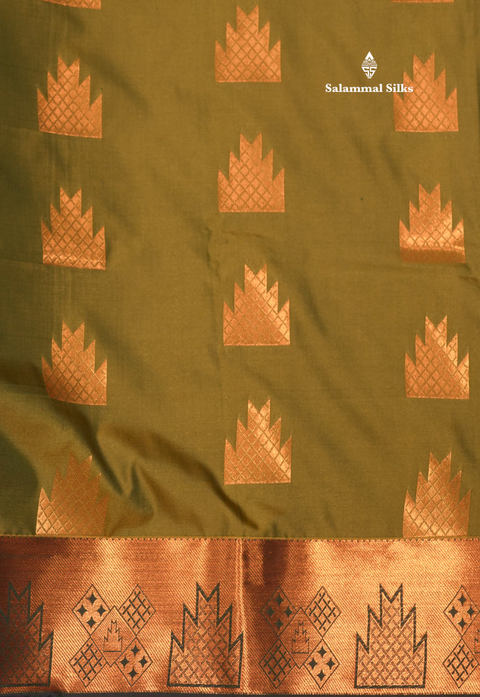 Olive Green Colour Semi Silk Saree With Copper Zari Border