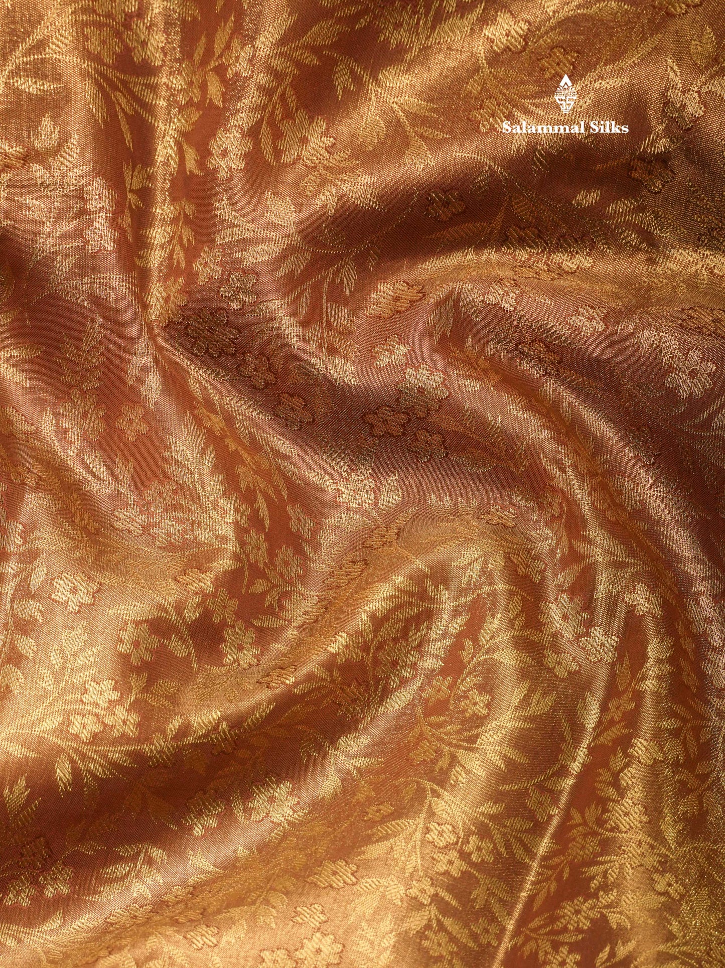 Brown Tissue Bridal Semi Silk Saree With Contrast Baby Pink Border