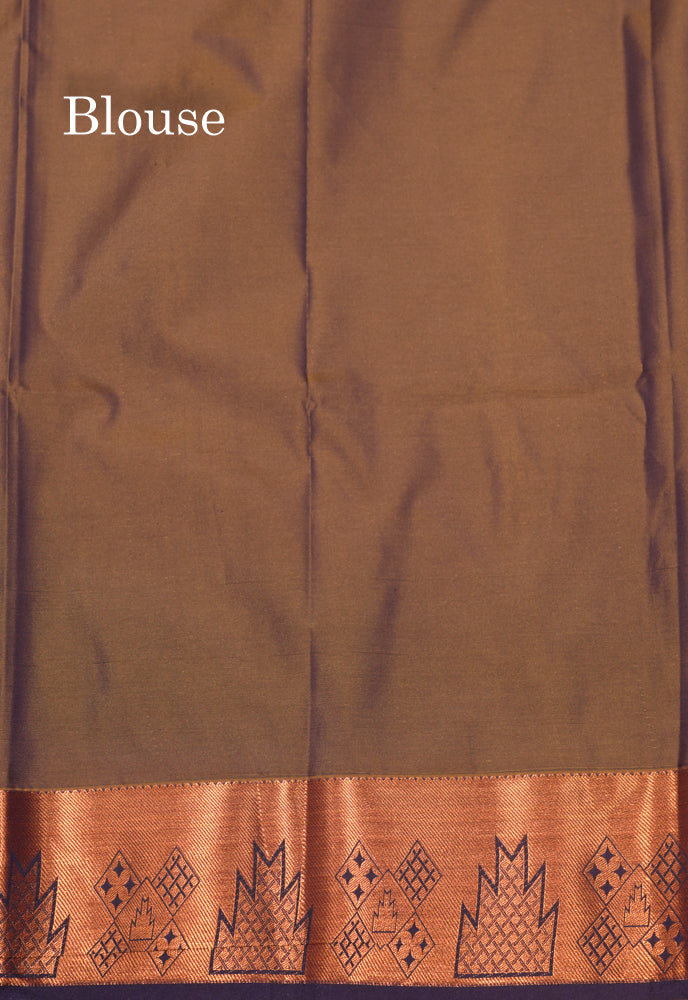 Olive Green Colour Semi Silk Saree With Copper Zari Border