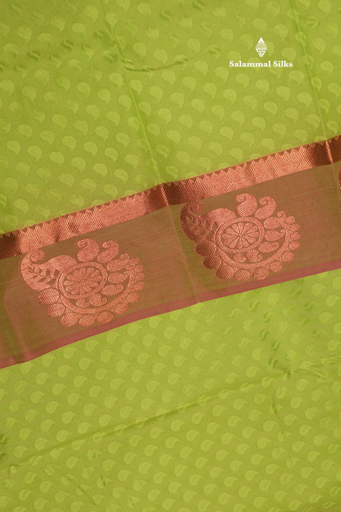 Parrot Green Colour Empose Semi Silk Saree With Copper Zari Border