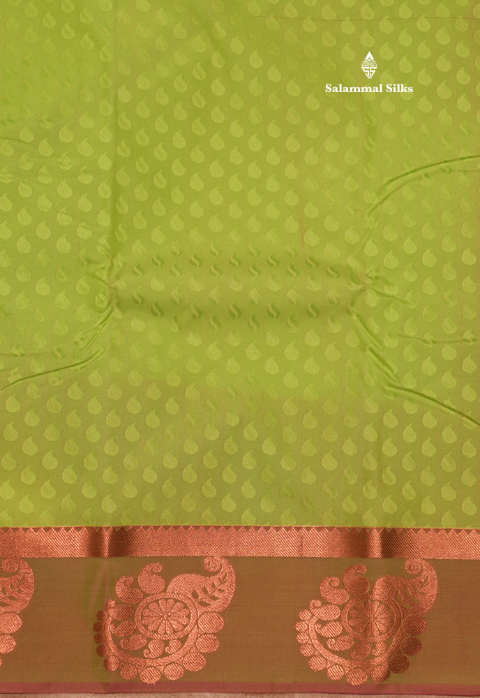 Parrot Green Colour Empose Semi Silk Saree With Copper Zari Border