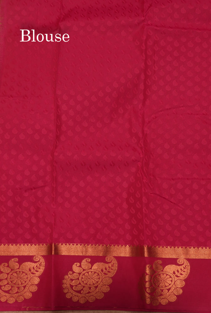Parrot Green Colour Empose Semi Silk Saree With Copper Zari Border