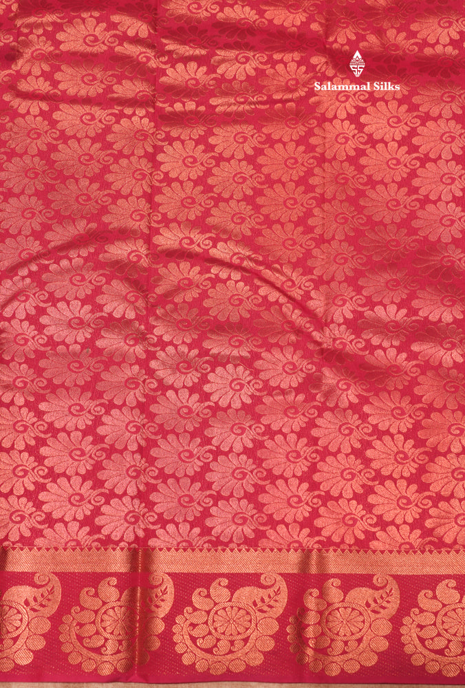 Parrot Green Colour Empose Semi Silk Saree With Copper Zari Border