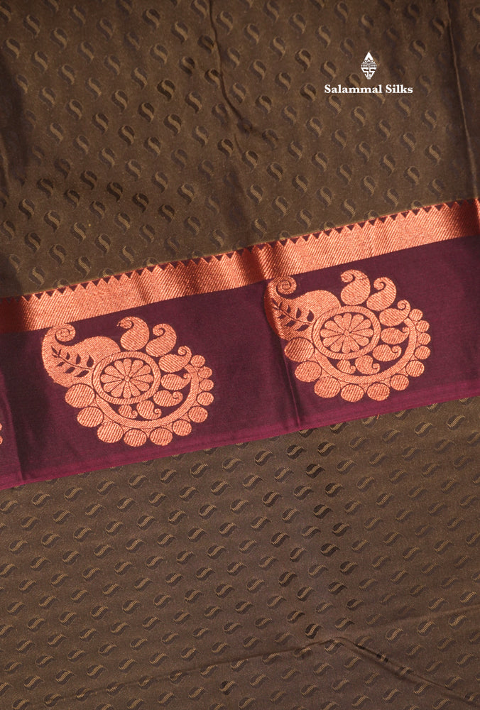 Parrot Green Colour Empose Semi Silk Saree With Copper Zari Border