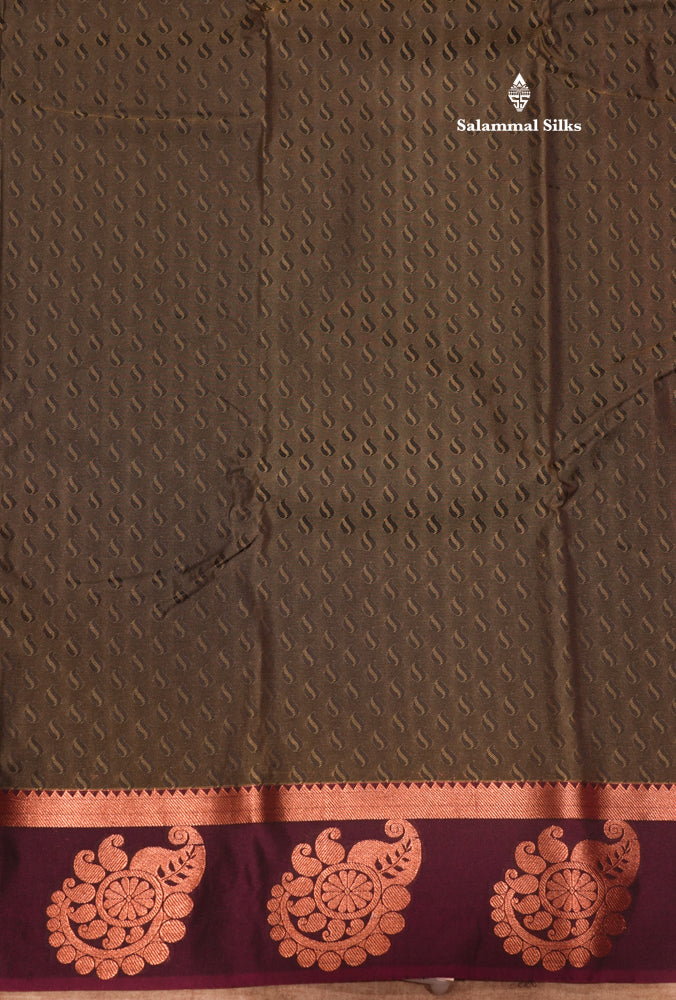 Parrot Green Colour Empose Semi Silk Saree With Copper Zari Border