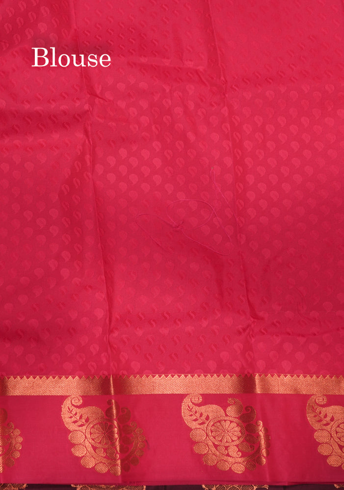 Parrot Green Colour Empose Semi Silk Saree With Copper Zari Border