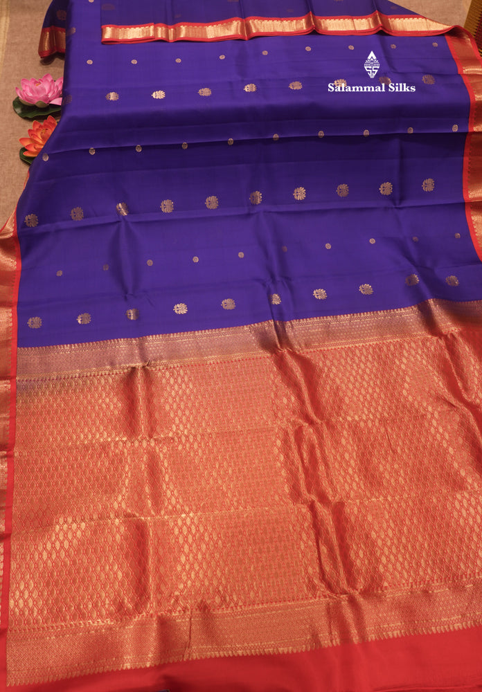Royal Blue Colour Pure Kanjivaram Silk Saree With Small Red Border