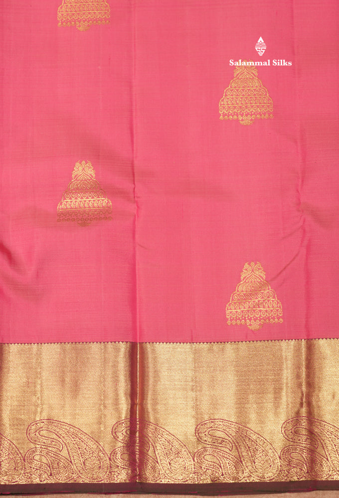 Pink Colour Pure Kanjivaram Silk Saree With Gold Zari Border