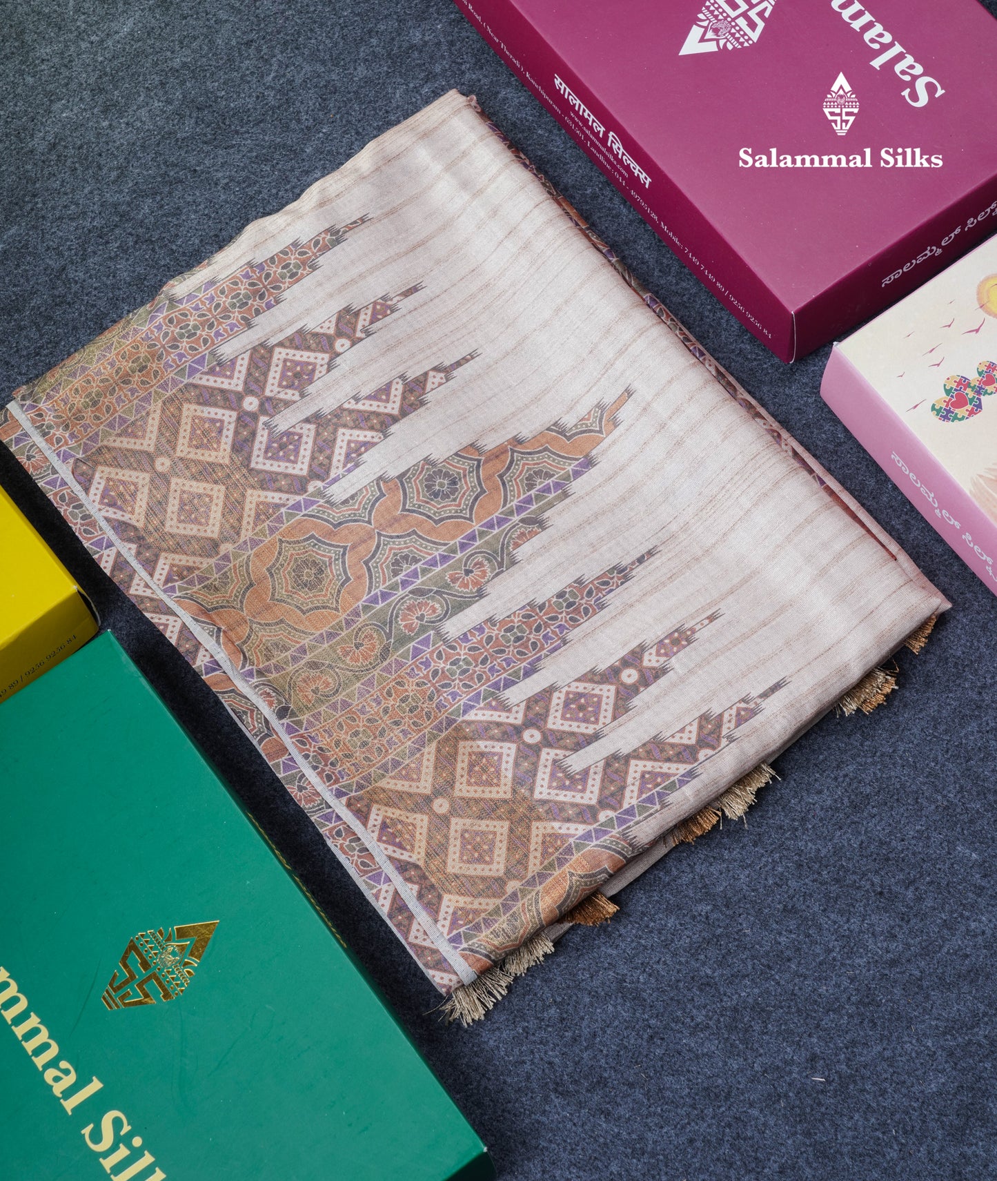 Sandal Semi Tussar Saree With Contrast Grey Fancy Border