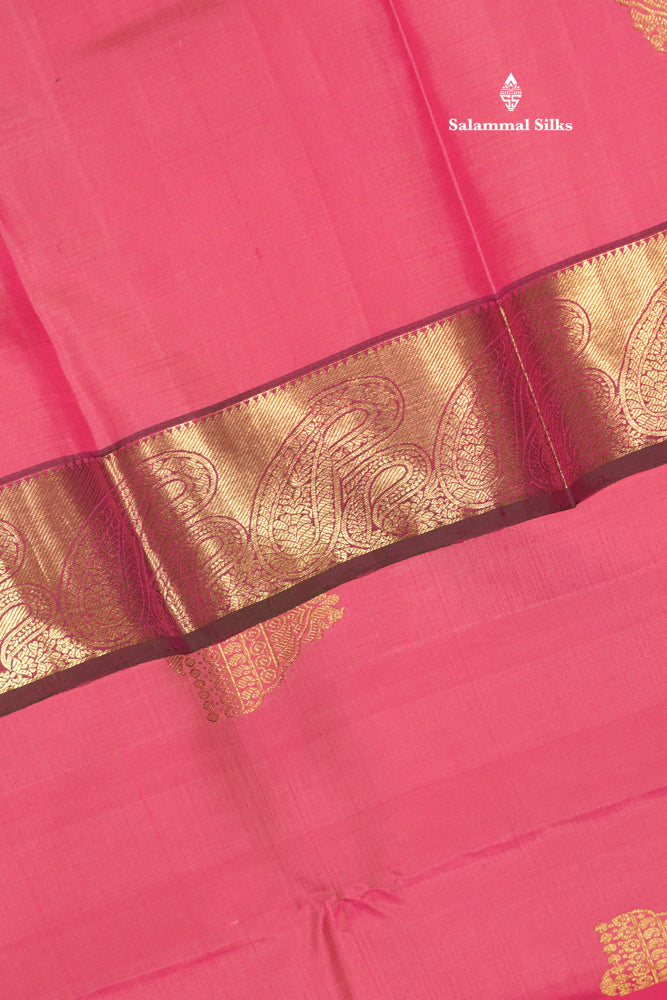 Pink Colour Pure Kanjivaram Silk Saree With Gold Zari Border
