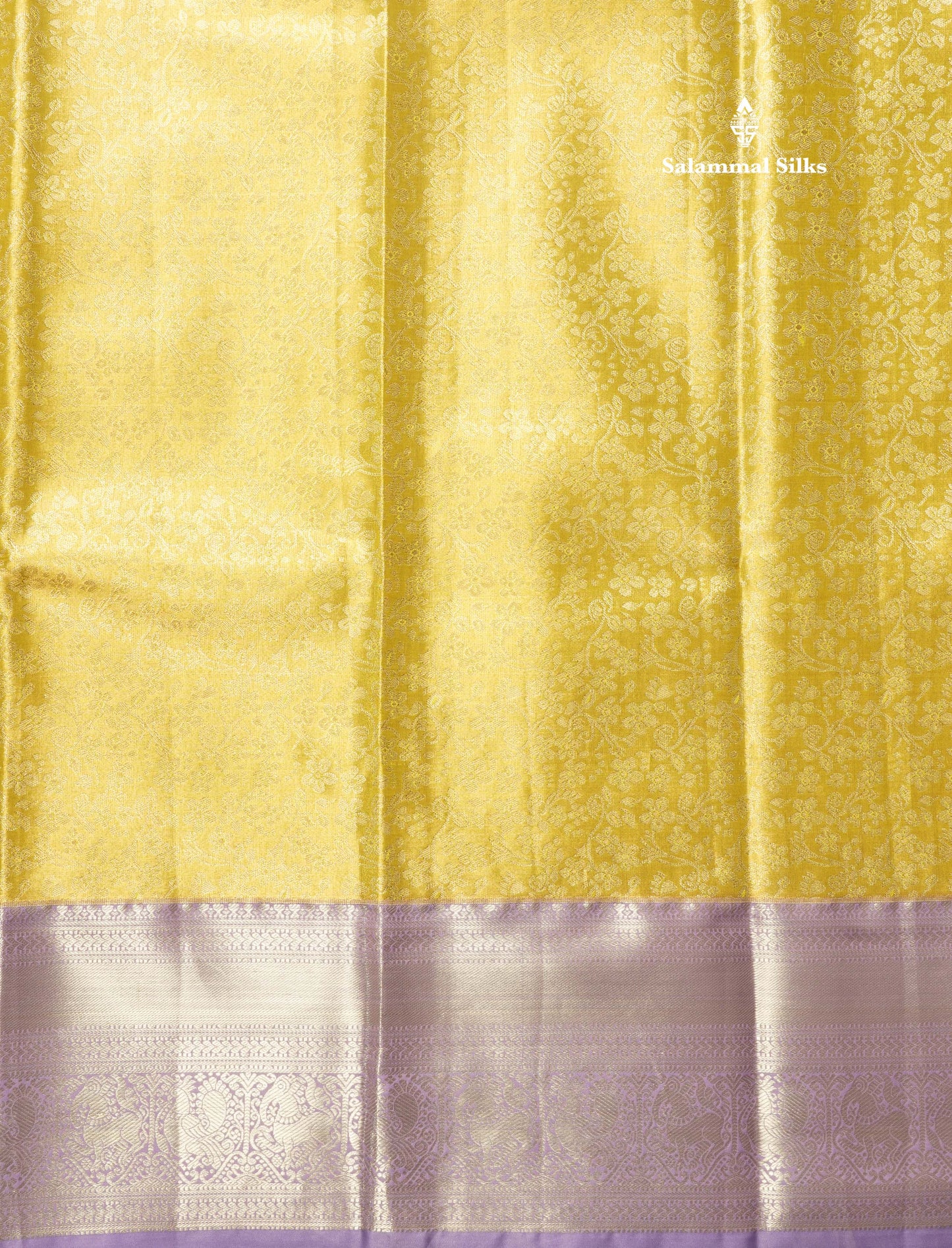 Gold Tissue Bridal Semi Silk Saree With Contrast Lavender Border