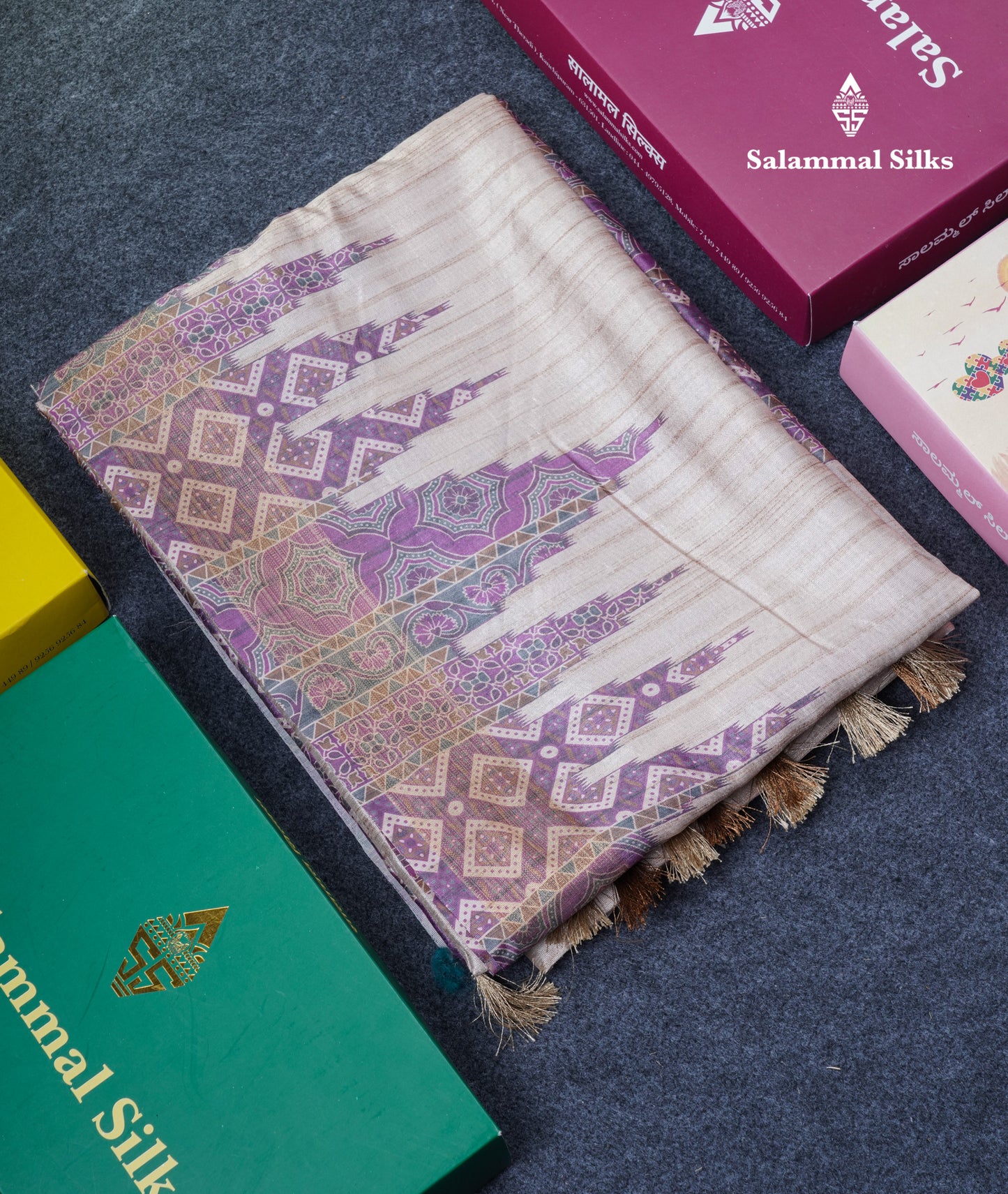 Sandal Semi Tussar Saree With Contrast Grey Fancy Border