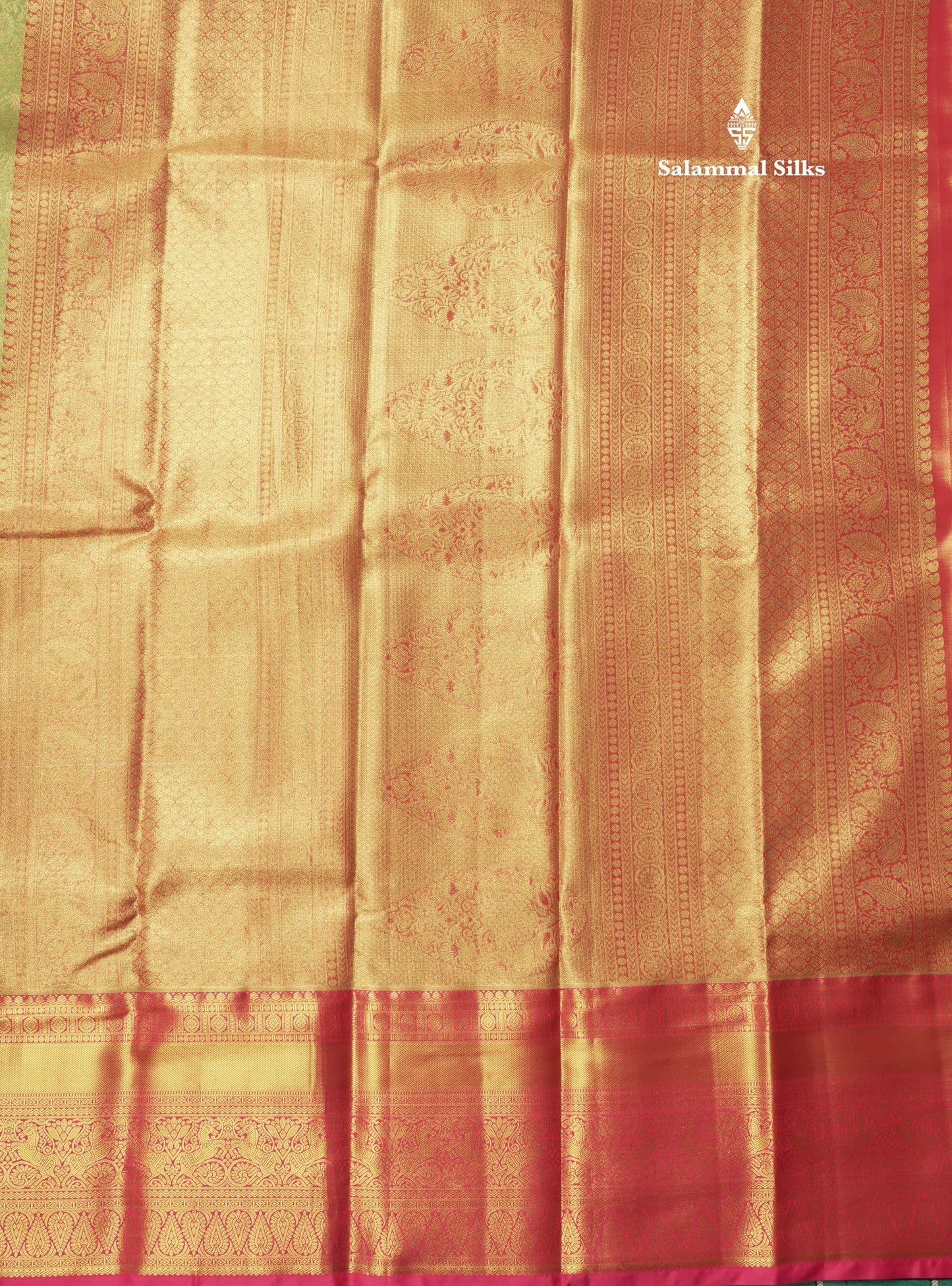 Light Elaichi Green Tissue Bridal Semi Silk Saree With Contrast Pink Border