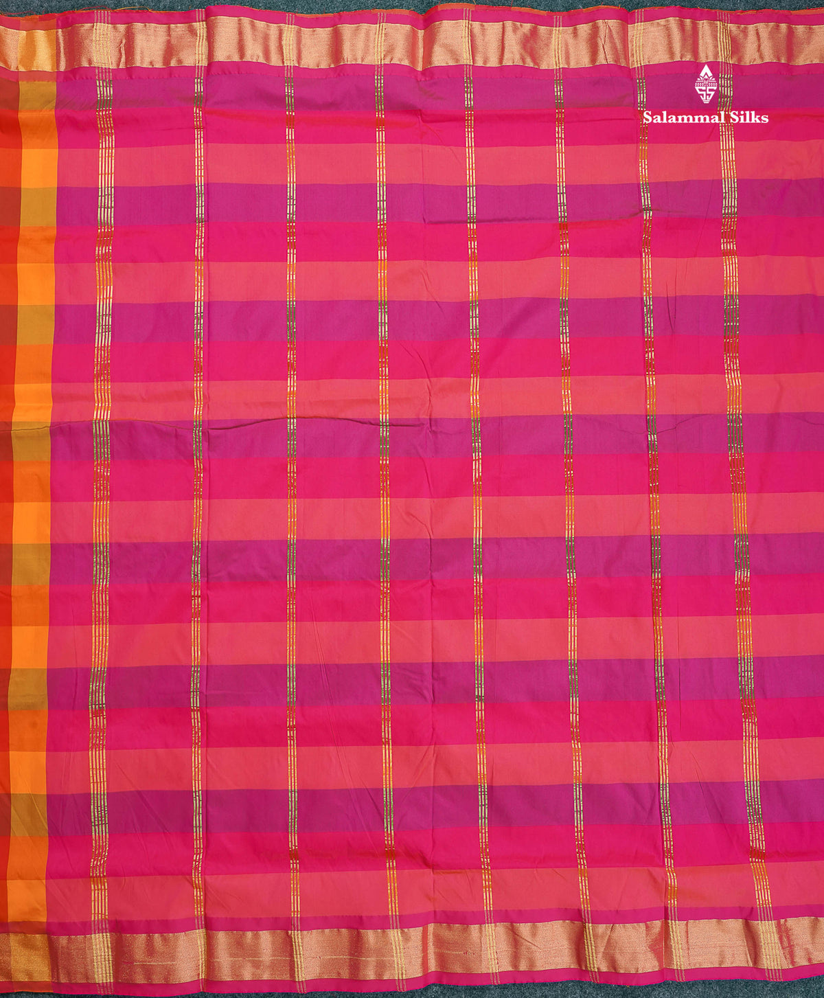 Semi Silk Saree - Paalum Pazham Checks With Tissue Border | 9.5 Yards