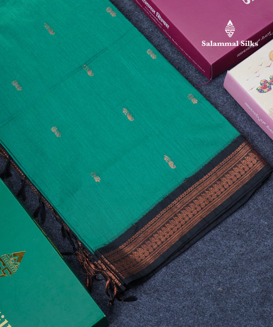 Saffire Green Kalyani Cotton Saree With Contrast Black Border