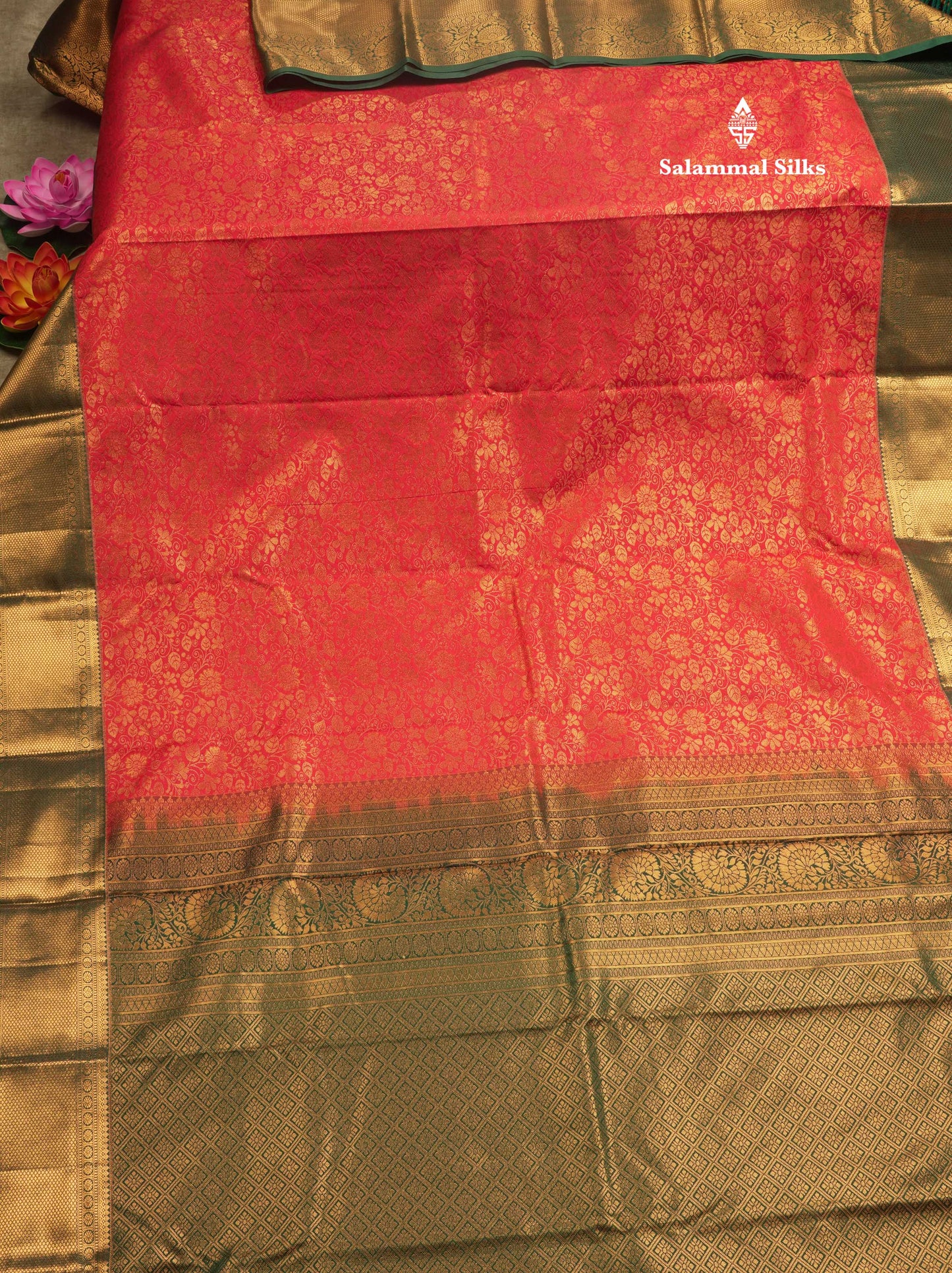 Magenta Pink Bridal Semi Silk Saree With Contrast Bottle Green Border