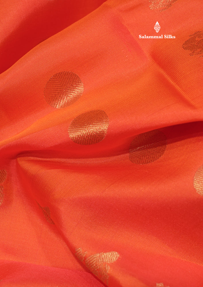 Pinkish Orange Colour Pure Kanjivaram Silk Saree With Contrast Magenta Border