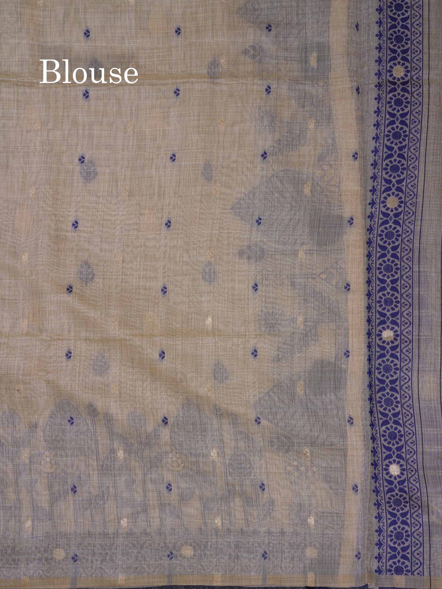 Beautiful Cream Sandal Cotton Mix Saree With Contrast Ramar Blue Fancy Border