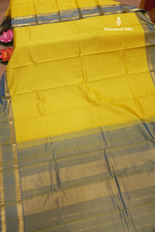 Lemon Yellow Colour Pure Kanjivaram Silk Saree With Contrast Double Border