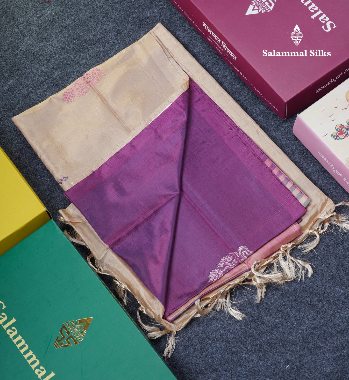 Violet Thread work Buttas Banana Pinth Saree (Vaazhainaar Pattu) With Contrast Sandal Blouse